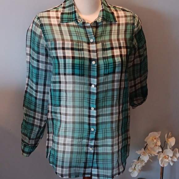 Michael Kors plaid sheer silk blouse - Picture 1 of 6